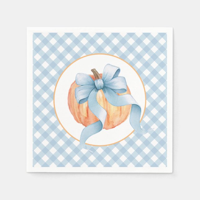 Little Pumpkin pastel blue plaid first birthday Napkins (Front)