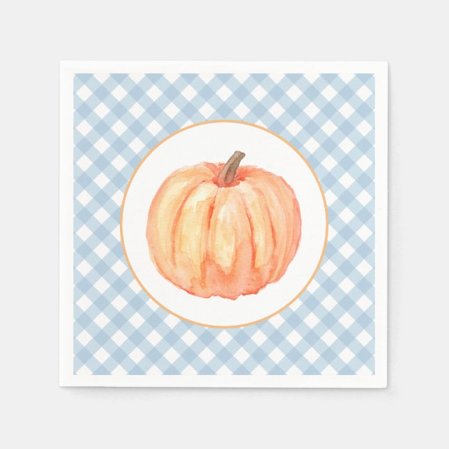 Little Pumpkin pastel blue plaid first birthday Napkins (Front)