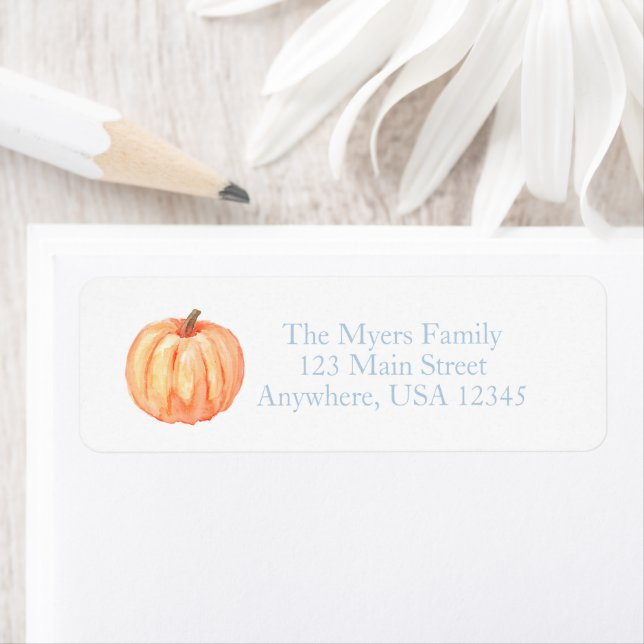 Little Pumpkin Pastel Blue Return Address Labels (Insitu)