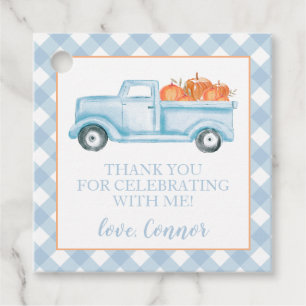 Little Pumpkin Pastel Blue truck first birthday Favor Tags