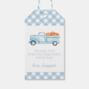Little Pumpkin pastel blue truck first birthday Gift Tags