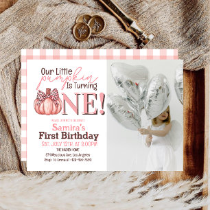 Little Pumpkin Pastel Pink Fall 1st Birthday Invitation