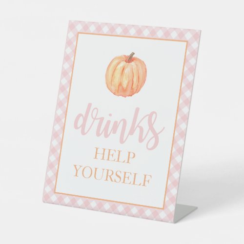 Little Pumpkin Pastel Pink Fall Birthday Drinks Pe Pedestal Sign