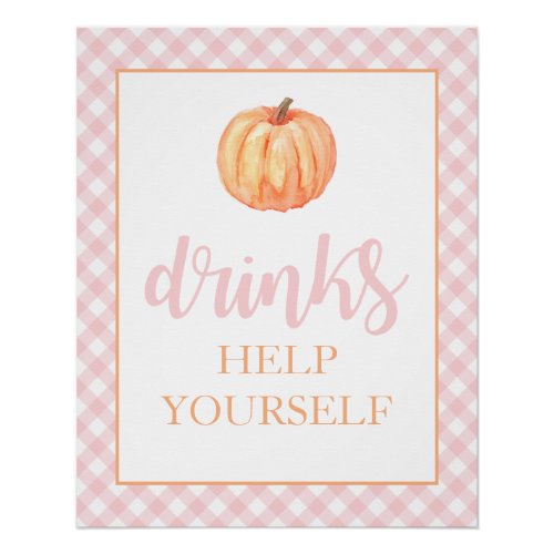 Little Pumpkin Pastel Pink Fall Birthday Drinks Pe Poster
