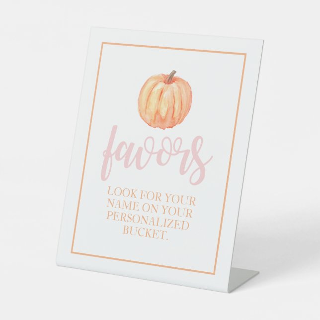 Little Pumpkin Pastel Pink Fall Birthday Favor Pedestal Sign (Front)
