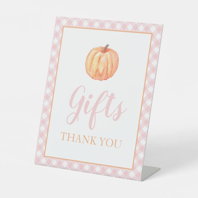 Little Pumpkin Pastel Pink Fall Birthday Gifts Ped Pedestal Sign (Front)