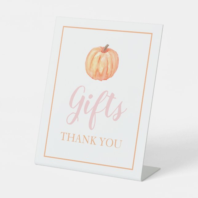 Little Pumpkin Pastel Pink Fall Birthday Gifts Pedestal Sign (Front)