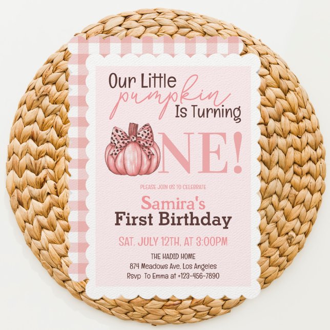 Little Pumpkin Pastel Pink Fall First 1st Birthday Invitation (Creator Uploaded)