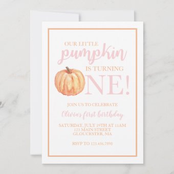 Little Pumpkin Pastel Pink Fall First Birthday Invitation | Zazzle