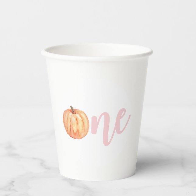 Little Pumpkin pastel pink first birthday Paper Cups (Front)