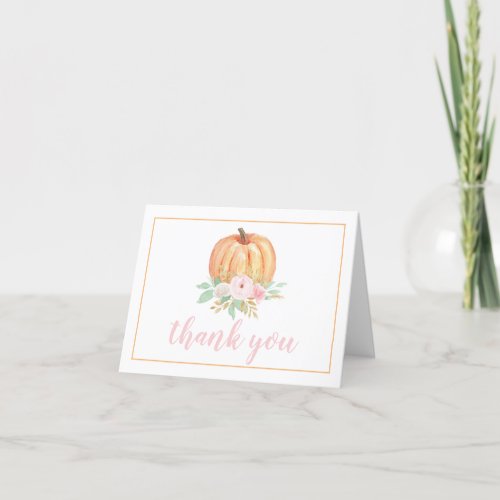 Little Pumpkin pastel pink floral first birthday Thank You Card