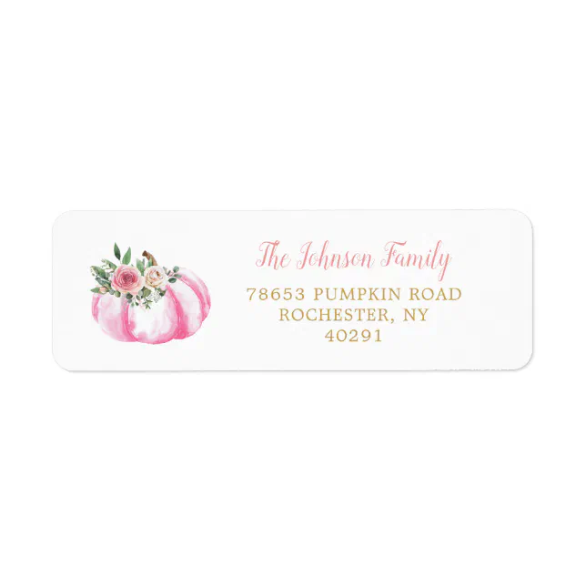 Pink Return Sign Little Pumpkin Pastel Pink Floral Return Address Label | Zazzle