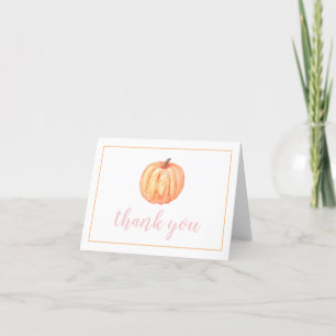 Little Pumpkin pastel pink plaid first birthday Letterpress Thank You Card