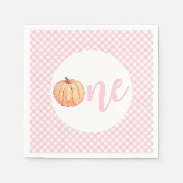 Little Pumpkin pastel pink plaid first birthday Napkins (Front)