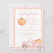 Little Pumpkin Pastel pink truck first birthday Invitation (Front)