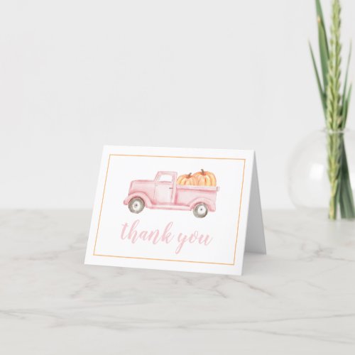 Little Pumpkin pastel pink truck Thank You Card