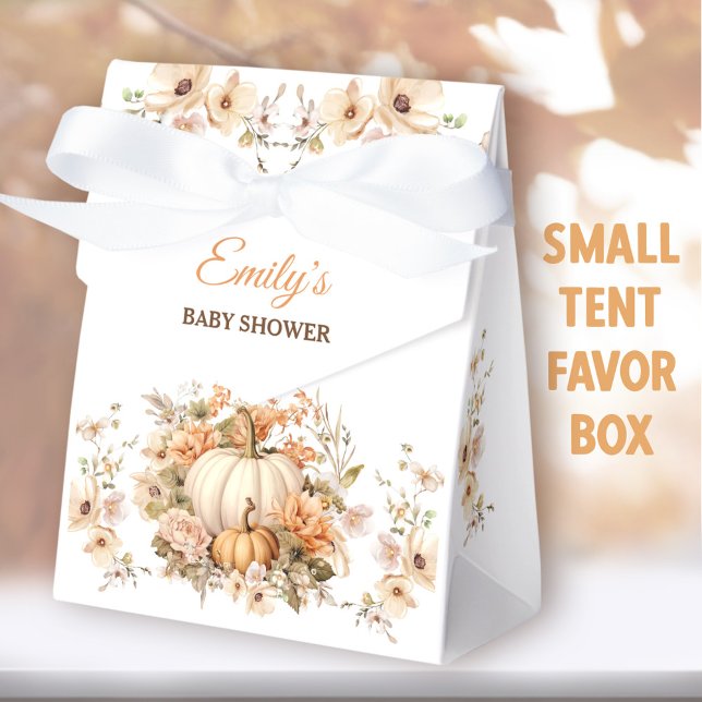 Little Pumpkin Pastel White Baby Shower Small Tent Favor Boxes (Little Pumpkin White Small Tent Favor Boxes - You can choose from 2 sizes of these tent favor boxes)