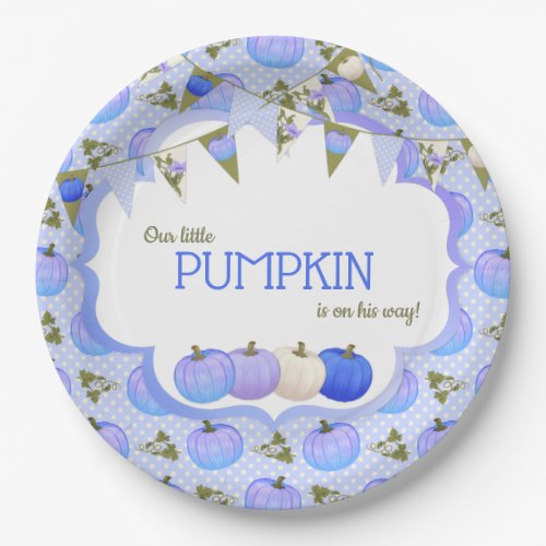 Little Pumpkin Patch Boy baby Shower Blue Lavender Paper Plates