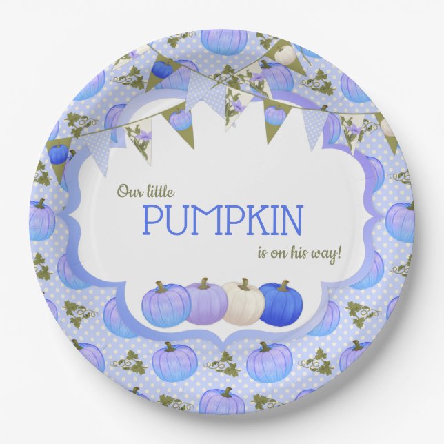 Little Pumpkin Patch Boy baby Shower Blue Lavender Paper Plates (Front)