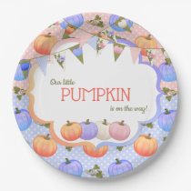 Little Pumpkin Patch Gender Reveal Blue Peach Paper Plates