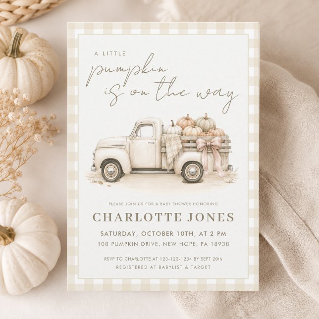 Little Pumpkin Patch Gingham Fall Baby Shower Invitation (Creator Uploaded)