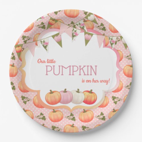 Little Pumpkin Patch Girl Baby Shower Pink Peach Paper Plates