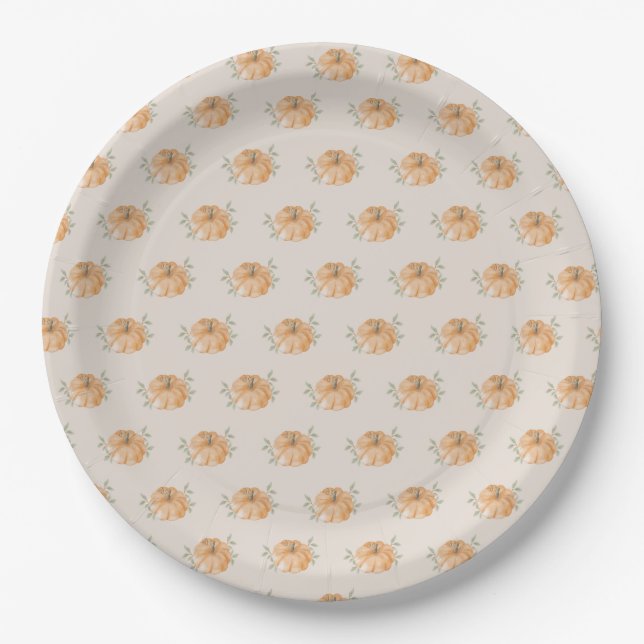 Little Pumpkin Pattern Orange Fall Baby Shower  Paper Plates (Front)