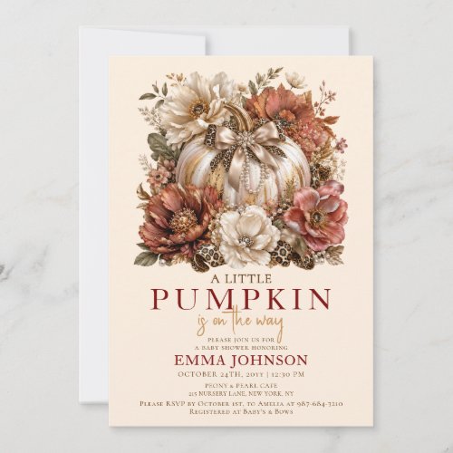 Little Pumpkin Pearl Floral Baby Shower Invitation
