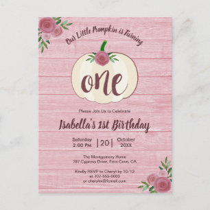 Little Pumpkin Pink 1st Birthday Party Invitation Postcard