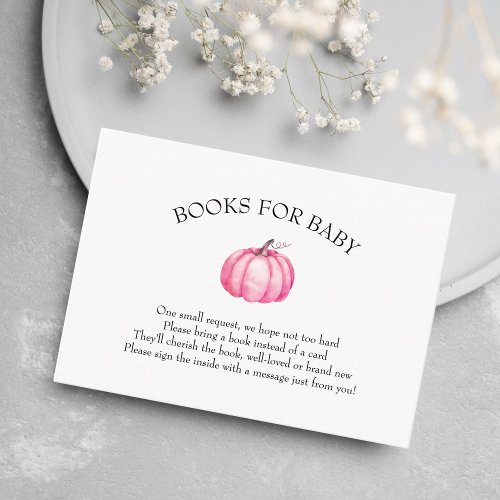 Little Pumpkin Pink Baby Shower Books for Baby Enclosure Card