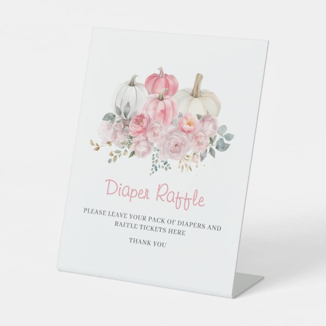 Little Pumpkin Pink Baby Shower Diaper Raffle  Pedestal Sign (Front)