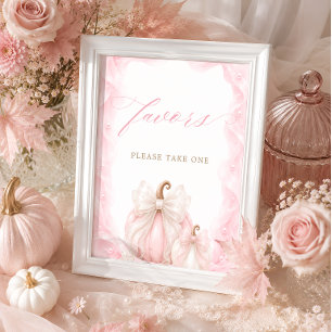 Little Pumpkin Pink Baby Shower Favors Table Sign