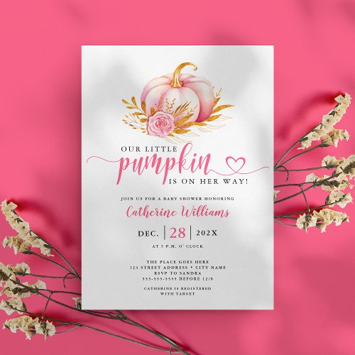 Little Pumpkin Pink Baby Shower Invitation