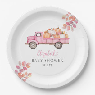 Little Pumpkin Pink Baby Shower Photo Backdrop Paper Plates