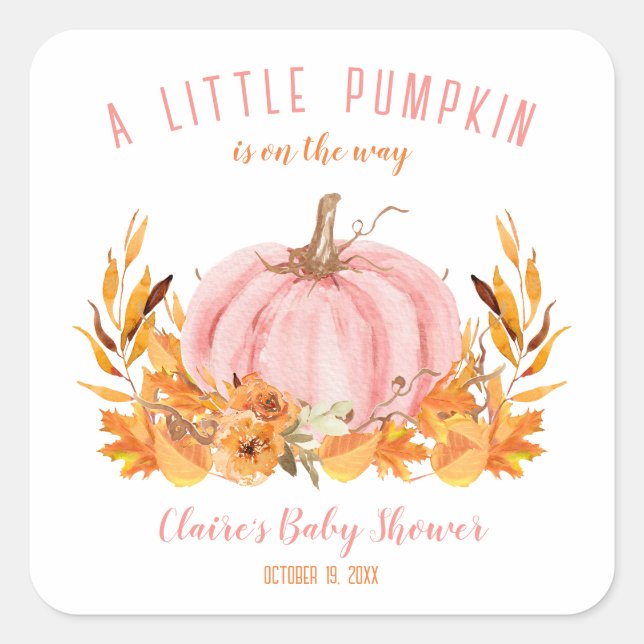 Little Pumpkin Pink Baby Shower Square Sticker (Front)