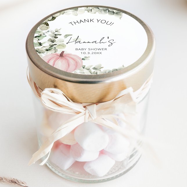 Little Pumpkin Pink Baby Shower Thank You Favor Classic Round Sticker (Creator Uploaded)