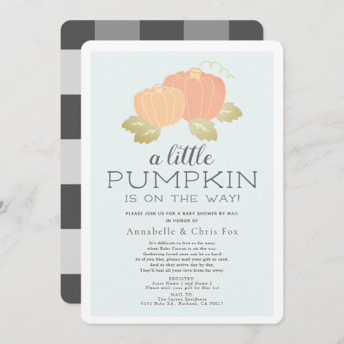 Little Pumpkin Pink Black Baby Shower by Mail Invitation