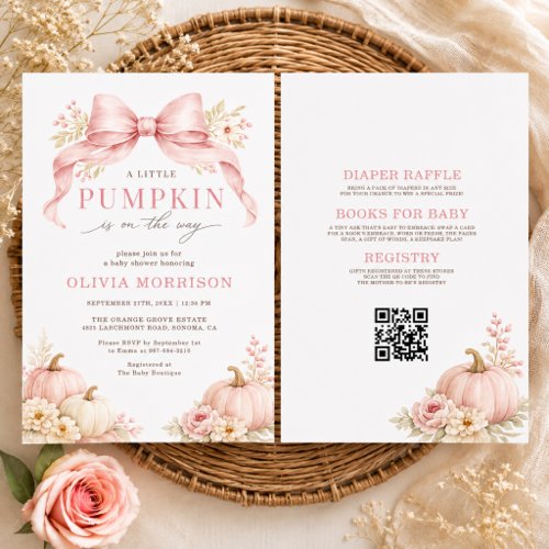 Fall Little Pumpkin Pink baby shower invitation