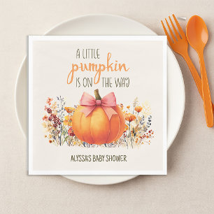 Little Pumpkin Pink Bow Baby Girl Shower Napkins
