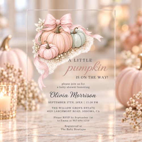 Fall Little Pumpkin Pink baby shower invitation