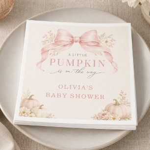 Little Pumpkin Pink Bow Baby Shower Napkins