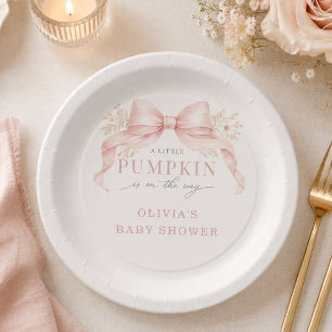 Little Pumpkin Pink Bow Baby Shower Paper Plates