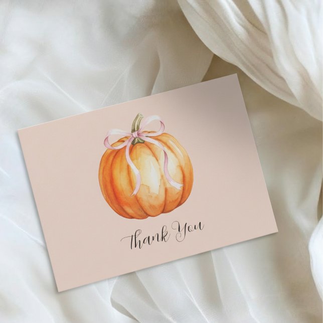 Little Pumpkin Pink Bow Baby Shower  Thank You Card (Creator Uploaded)