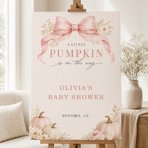 Little Pumpkin Pink Bow Baby Shower Welcome Foam Board