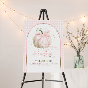 Little Pumpkin Pink Bow Baby Shower Welcome Sign