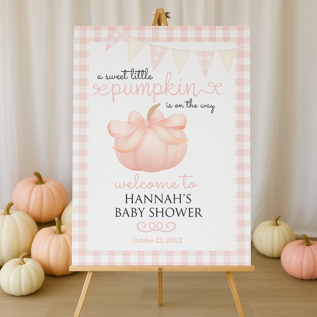 Little Pumpkin Pink Bow Baby Shower Welcome Sign (Creator Uploaded)