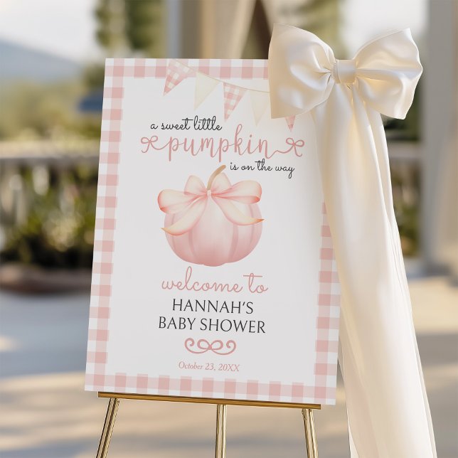 Little Pumpkin Pink Bow Baby Shower Welcome Sign (Creator Uploaded)