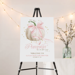 Little Pumpkin Pink Bow Baby Shower Welcome Sign