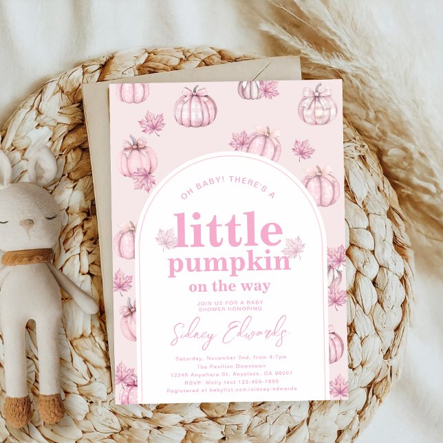 little pumpkin pink bow coquette autumn babyshower invitation (Creator Uploaded)