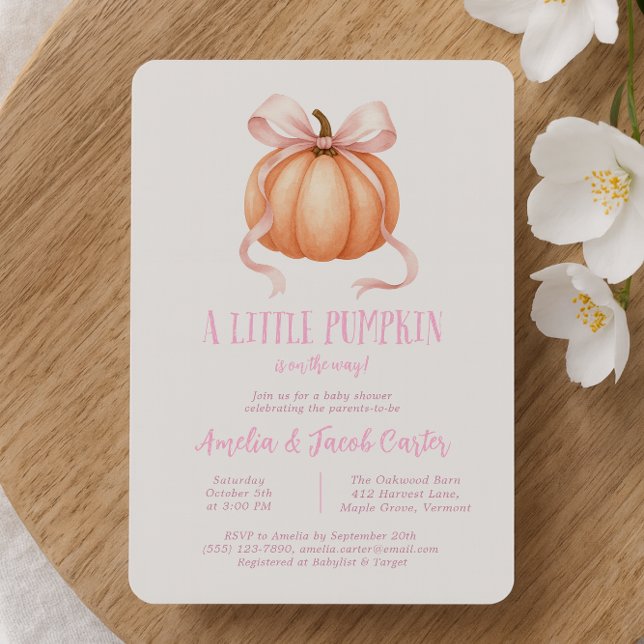 Little Pumpkin, pink bow,  Coquette baby shower  I Invitation (Creator Uploaded)